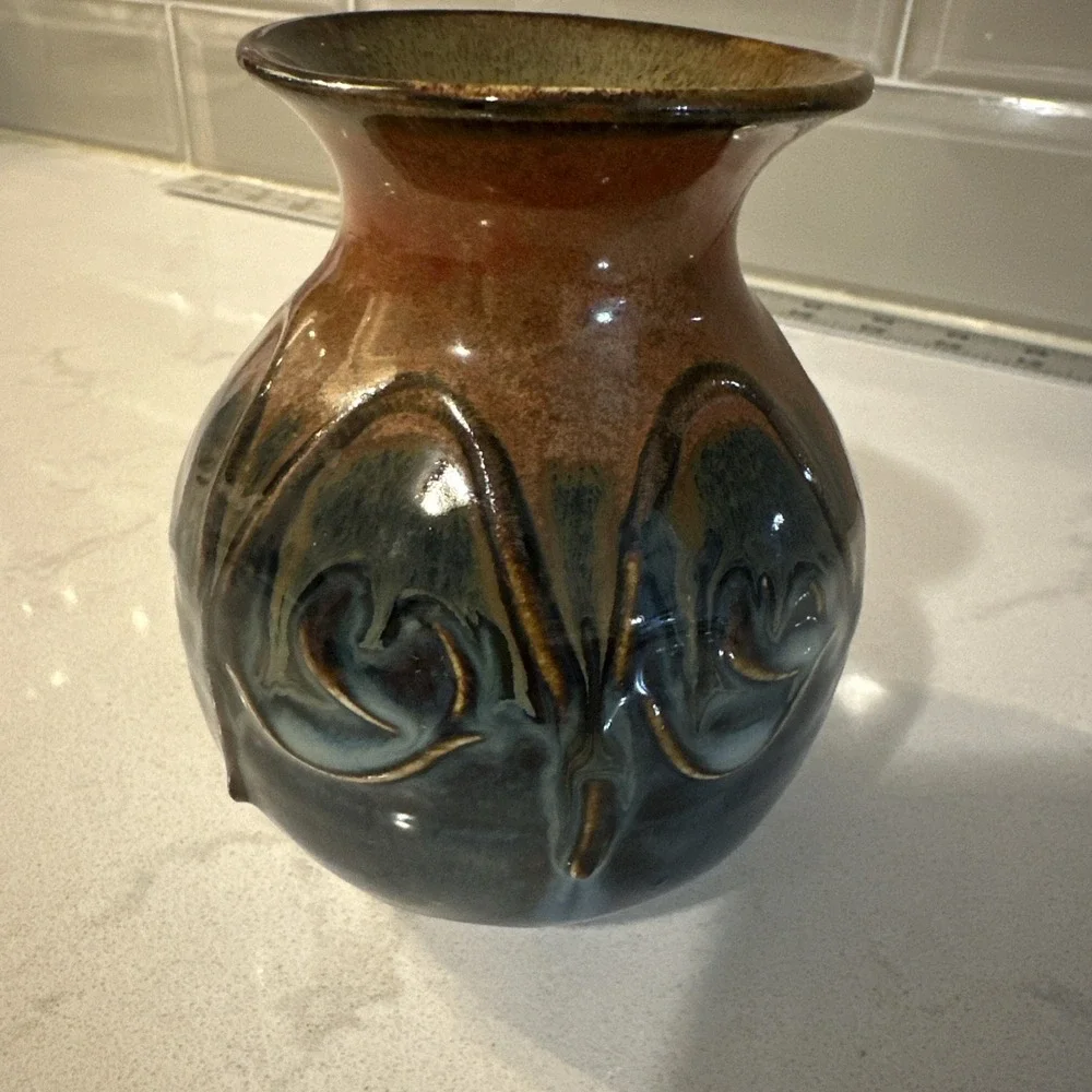 Castle‎ Arch Pottery Blue Brown Pot Vase Handmade In Kilkenny Ireland
